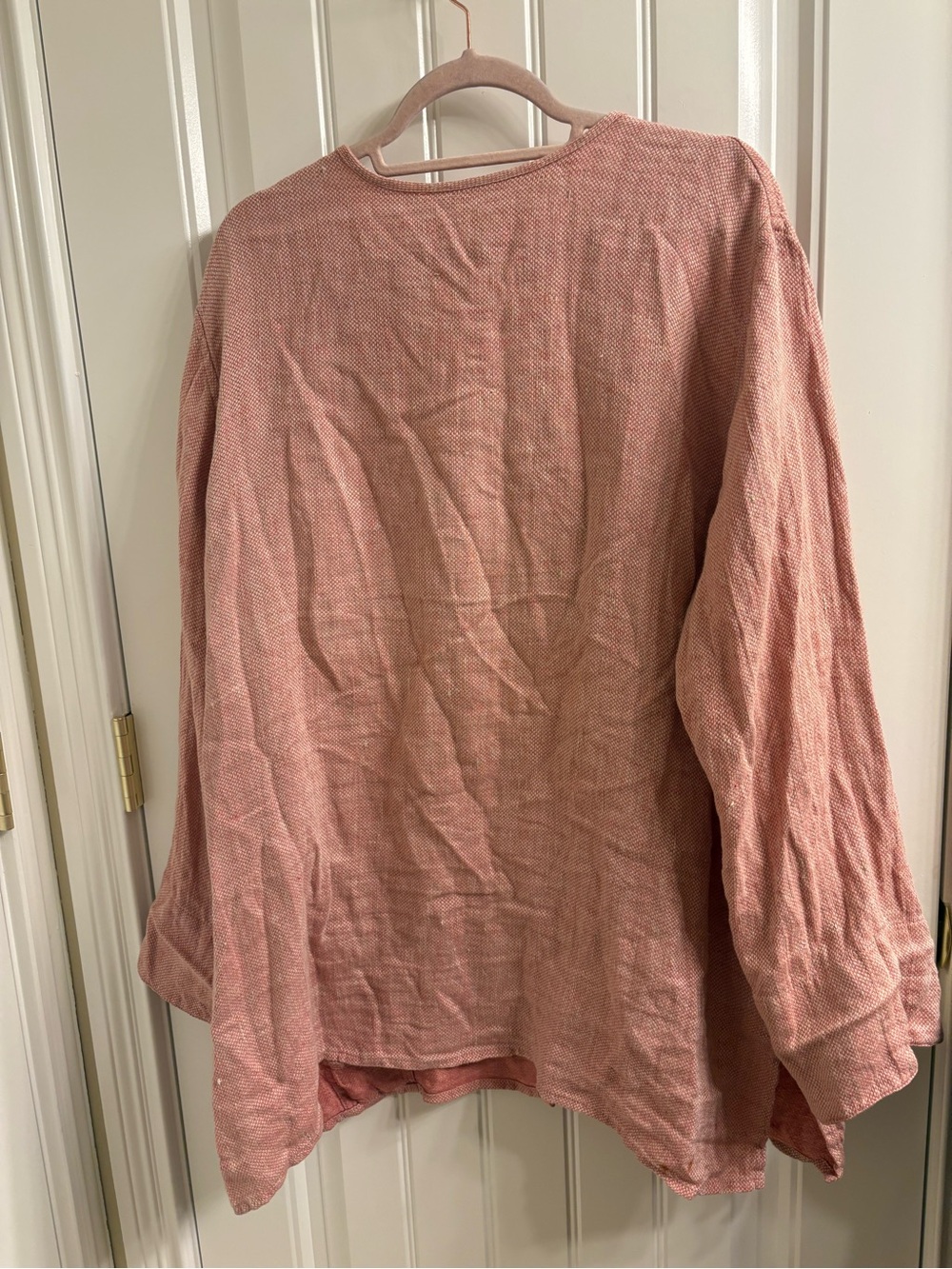Flax Reversible Tunic Linen Lagenlook Pink Long Sleeve V Neck Button Top Size L - Picture 4 of 8